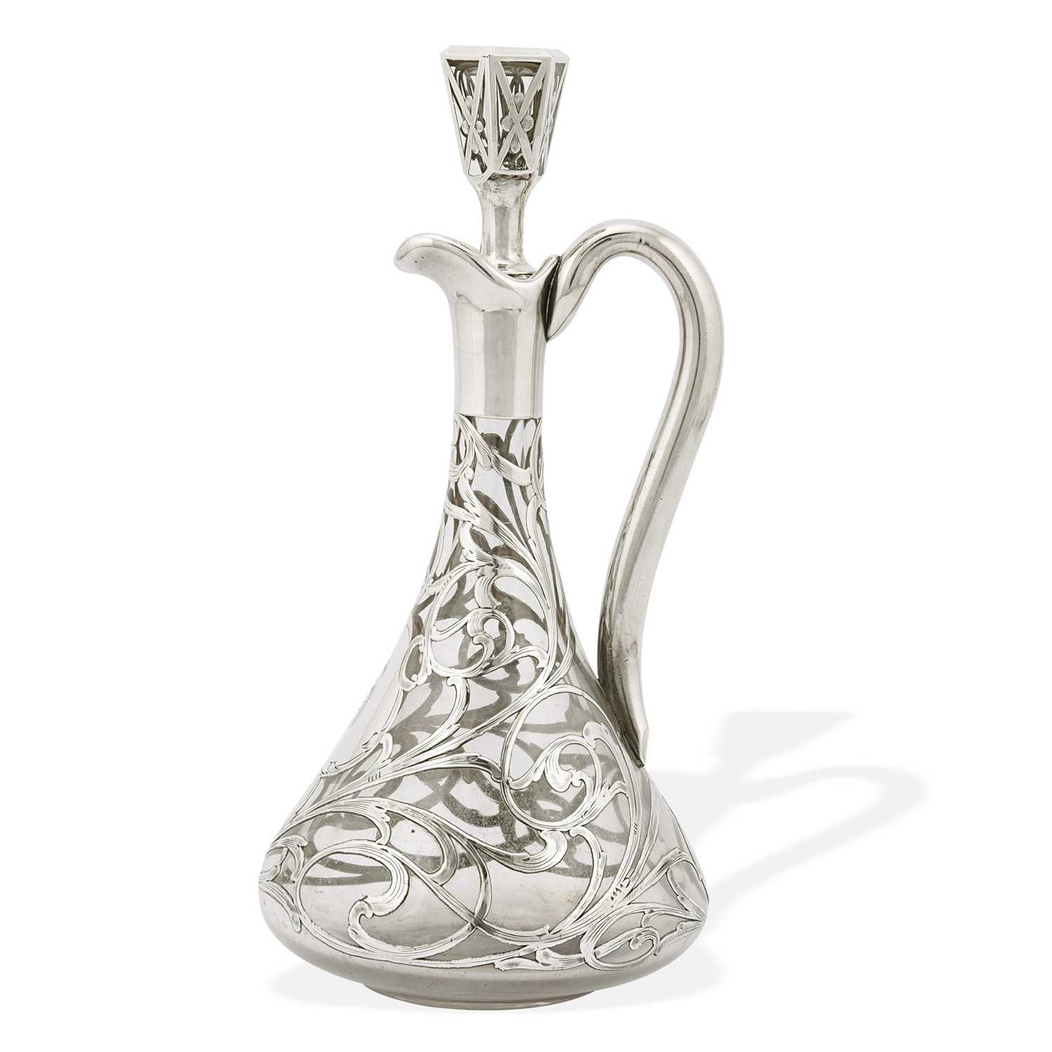 Lot 1 - An Art Nouveau silver inlaid decanter first quarter 20th century by Hemming Montreal.