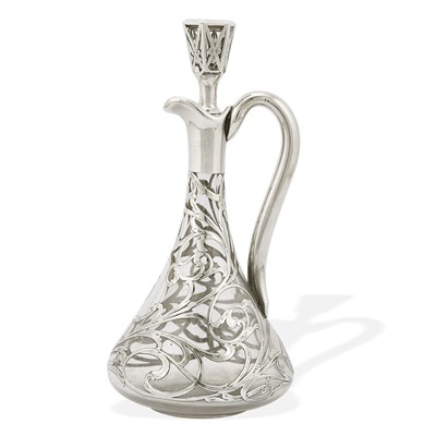 Lot 1 - An Art Nouveau silver inlaid decanter first quarter 20th century by Hemming Montreal.