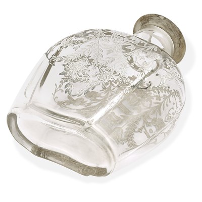 Lot 3 - An early 20th century pair of silver inlaid antique decanters with stoppers. Circa 1920.