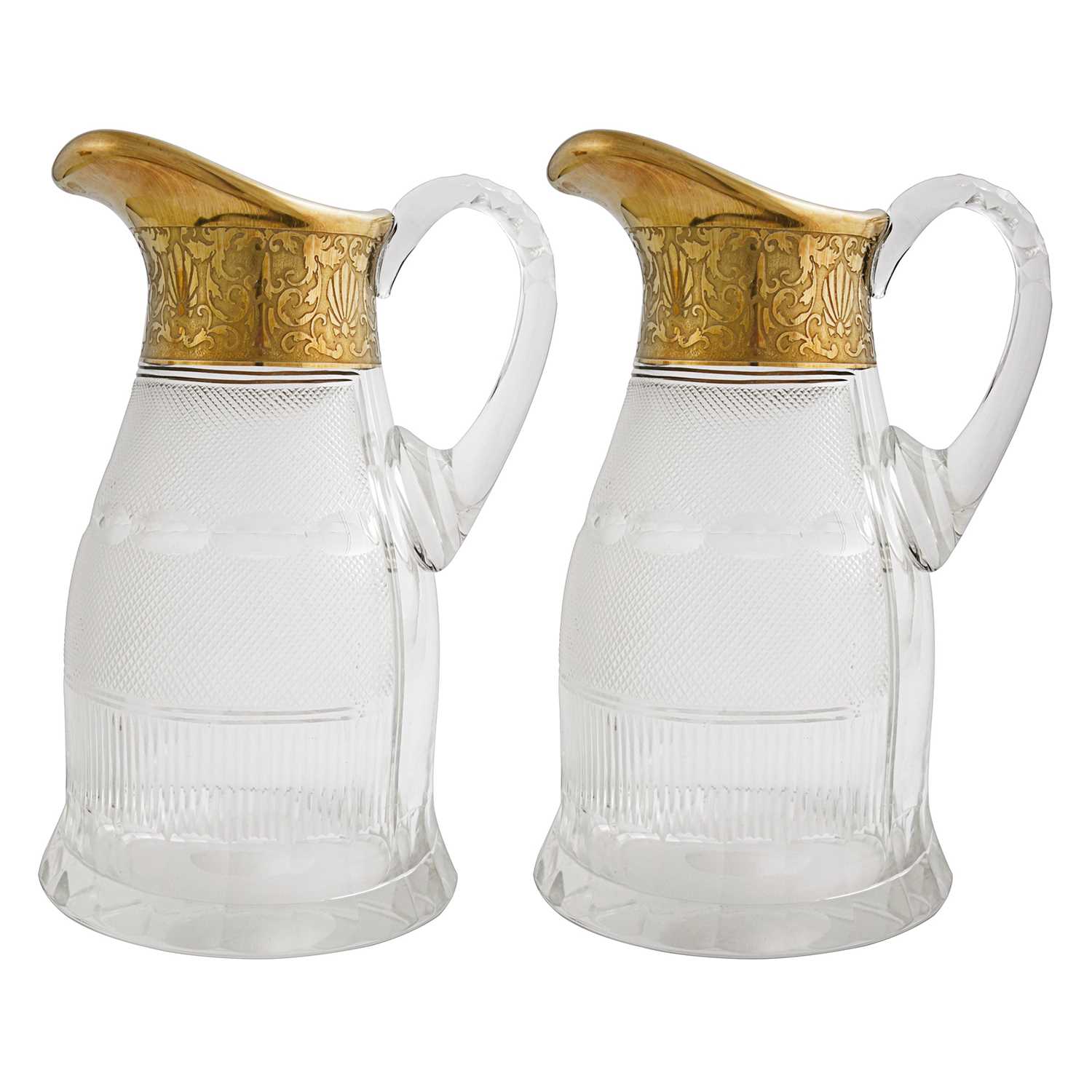 Lot 12 - A pair of gold plated mid 20th century crystal jugs by Moser Czechoslovakia.