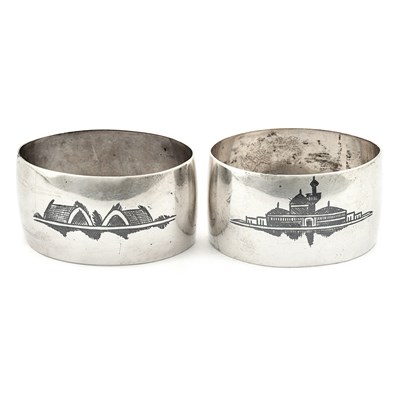 Lot 28 - Iraqi niello silver Pair of napkin ring