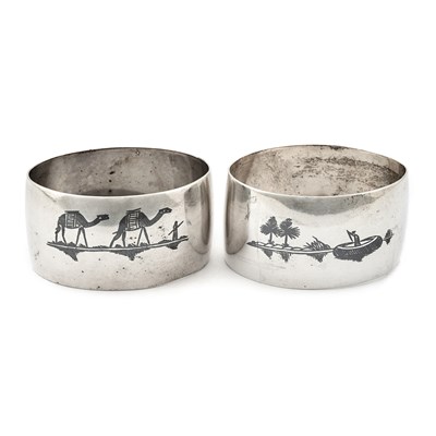 Lot 28 - Iraqi niello silver Pair of napkin ring