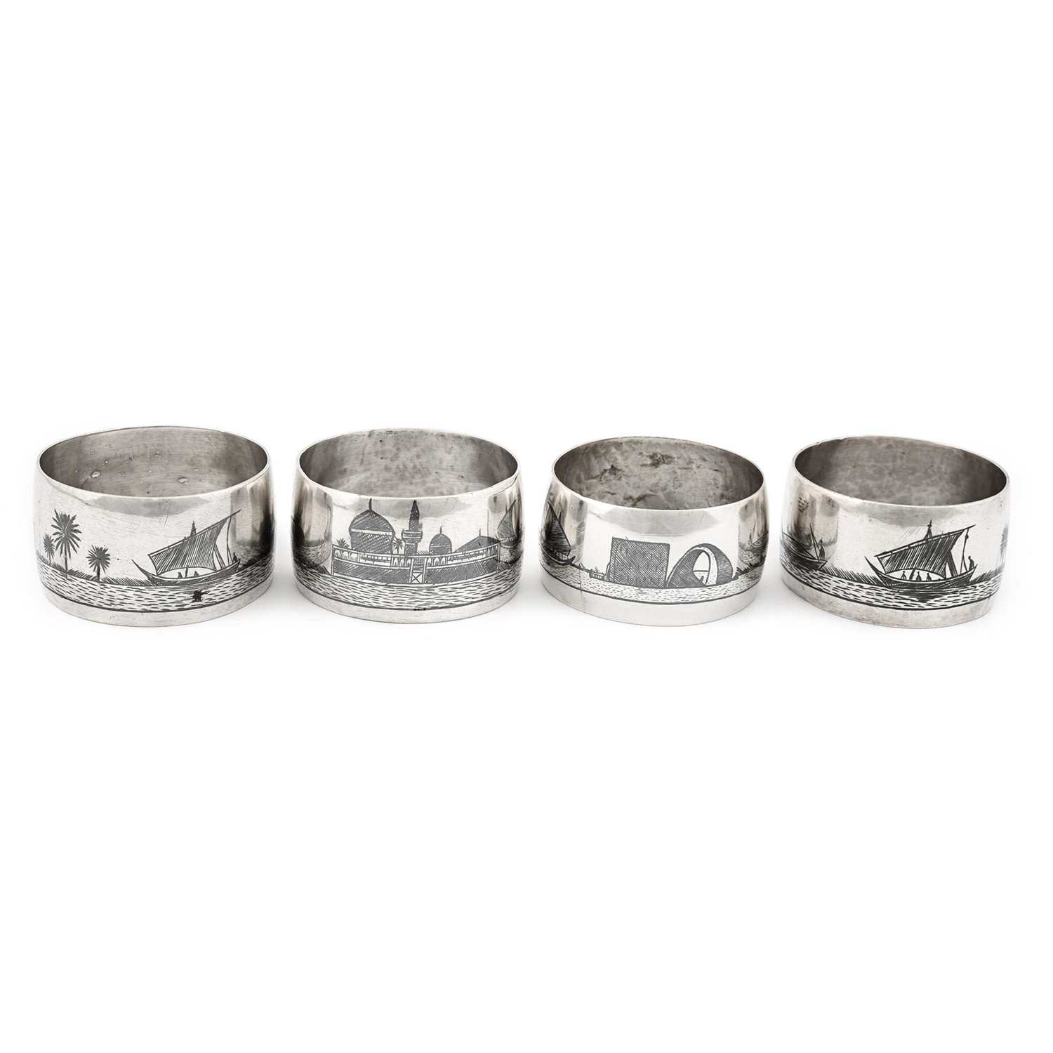 Lot 55 - Early 20th Century Iraqi niello silver set of four napkin rings