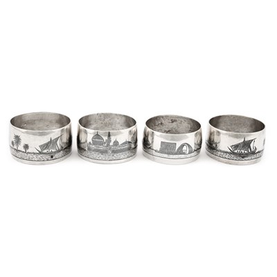 Lot 55 - Early 20th Century Iraqi niello silver set of four napkin rings