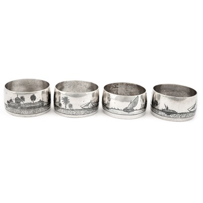 Lot 55 - Early 20th Century Iraqi niello silver set of four napkin rings
