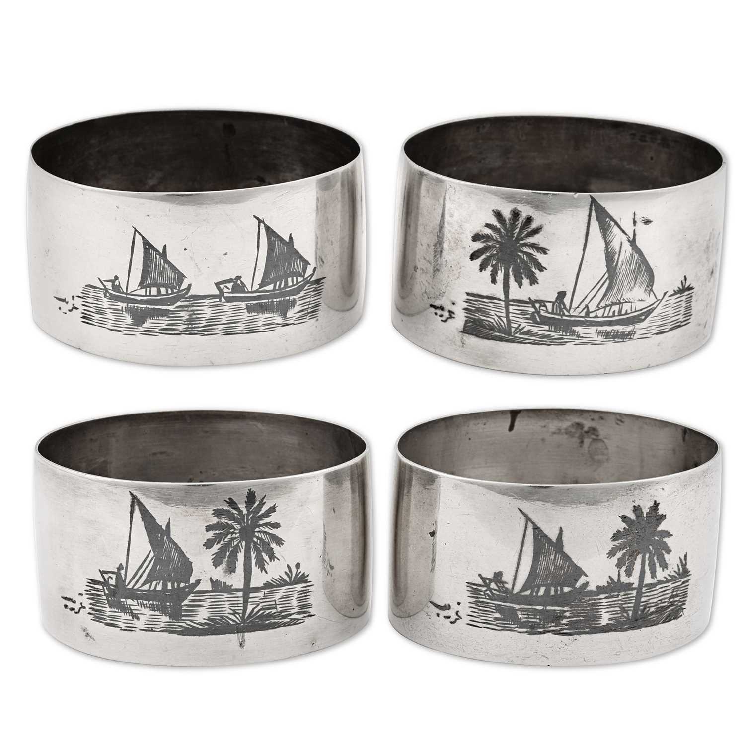 Lot 56 - Early 20th Century Iraqi niello silver set of four napkin rings