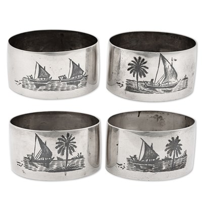 Lot 56 - Early 20th Century Iraqi niello silver set of four napkin rings