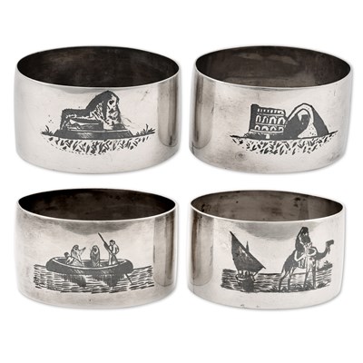 Lot 56 - Early 20th Century Iraqi niello silver set of four napkin rings