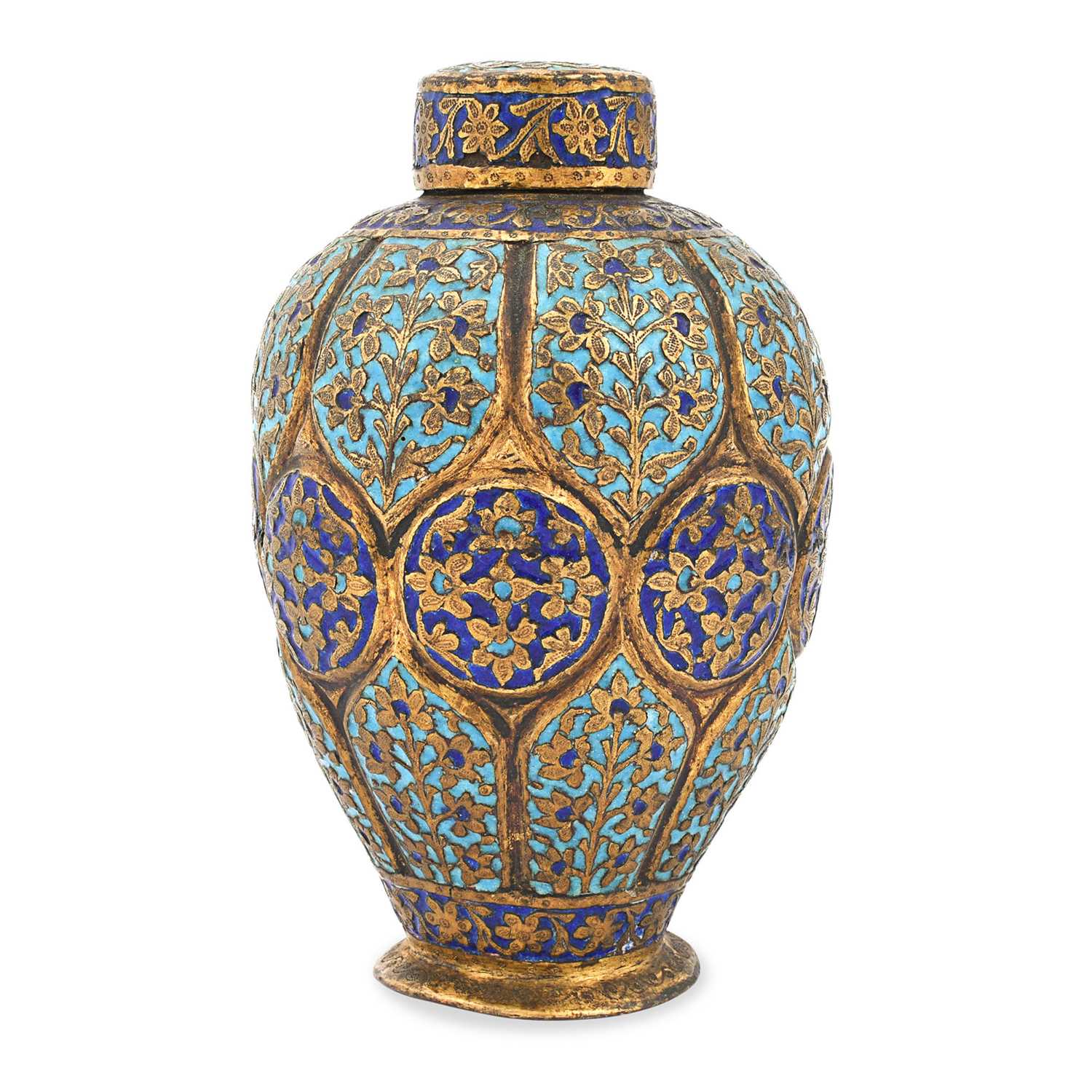Lot 281 - A 19th century cold painted and gilded copper Urn
