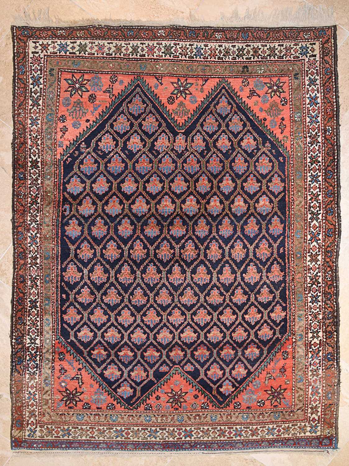 Lot 14 - Hamadan rug, classic repeating pattern on blue base 20th Century