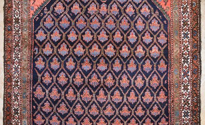 Lot 14 - Hamadan rug, classic repeating pattern on blue base 20th Century