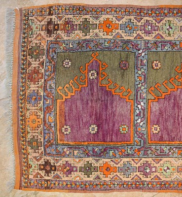 Lot 22 - Early 20th Century Turkish multi prayer design carpet wool on wool with purple, green and beige color