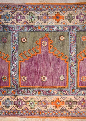 Lot 22 - Early 20th Century Turkish multi prayer design carpet wool on wool with purple, green and beige color