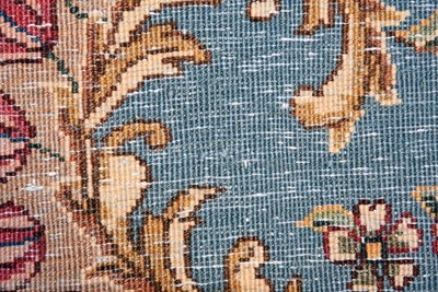 Lot 23 - Early 20th Century large French Kerman carpet with floral designs on turquoise background
