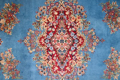 Lot 23 - Early 20th Century large French Kerman carpet with floral designs on turquoise background