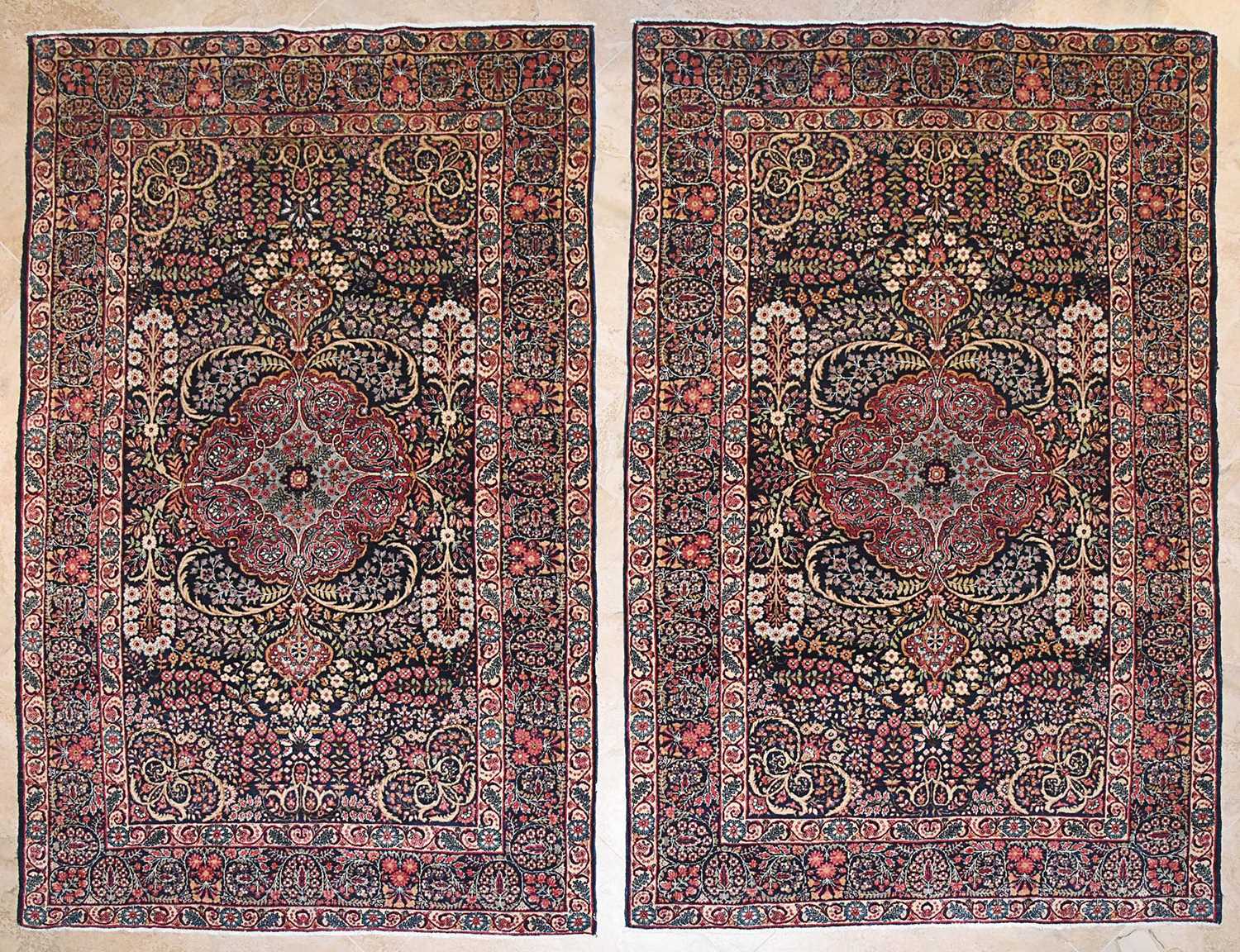 Lot 48 - Early 20th Century wool on cotton pair of Thousand Flowers Kerman carpet
