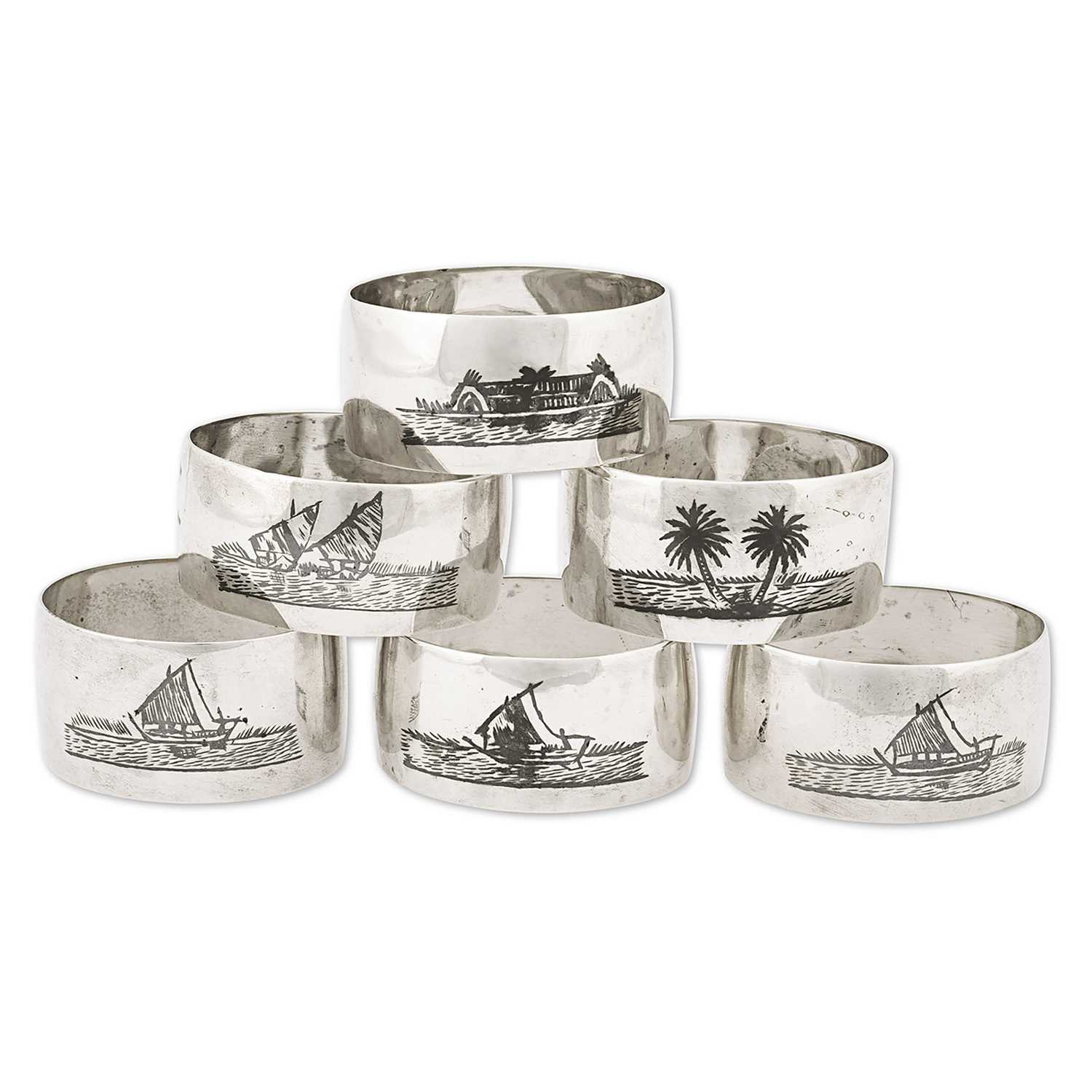 Lot 11 - Iraqi niello silver group of six napkin rings.