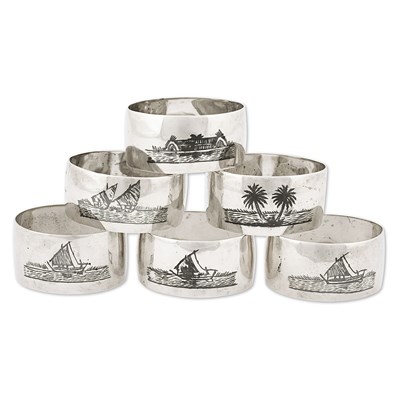 Lot 11 - Iraqi niello silver group of six napkin rings.