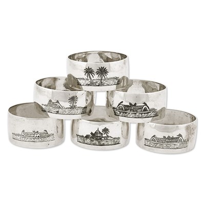 Lot 11 - Iraqi niello silver group of six napkin rings.