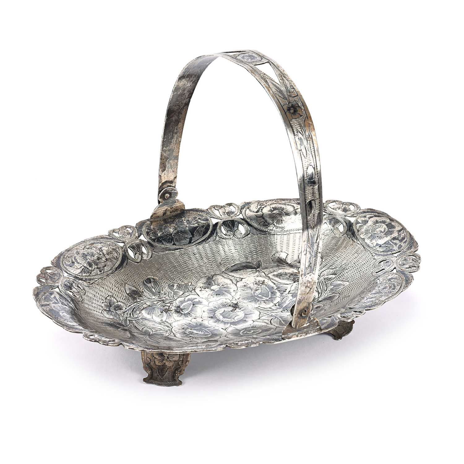Lot 13 - Tabriz niello silver oval dish with handle.