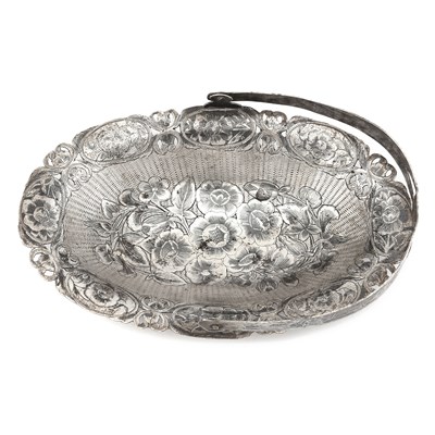 Lot 13 - Tabriz niello silver oval dish with handle.