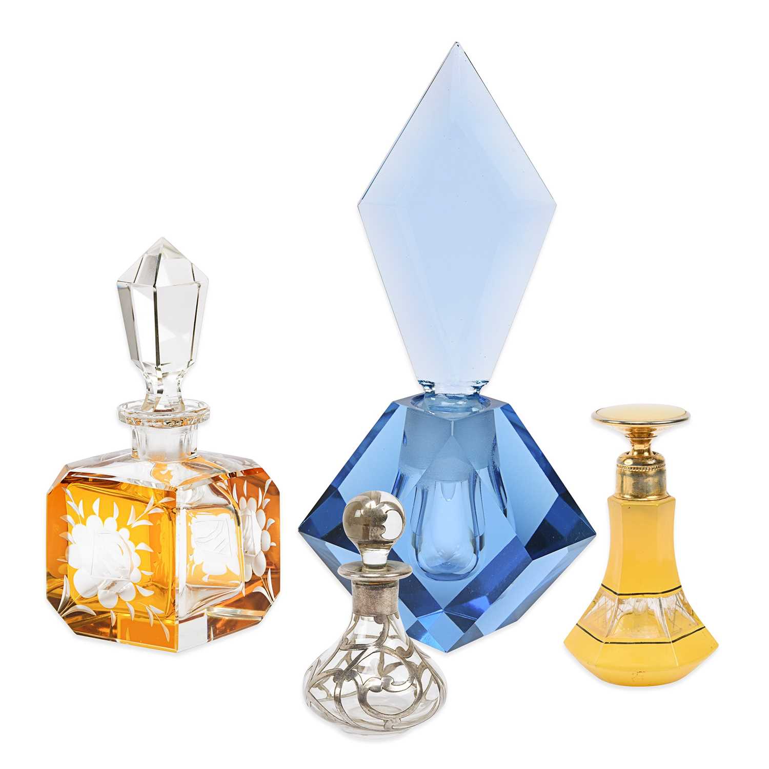 Lot 11 - Group of 4 European glass perfume bottles