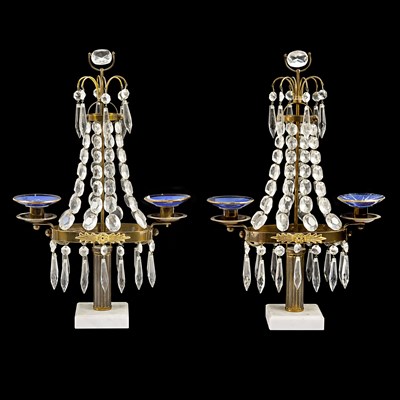Lot 18 - Pair of two arm crystal girandoles