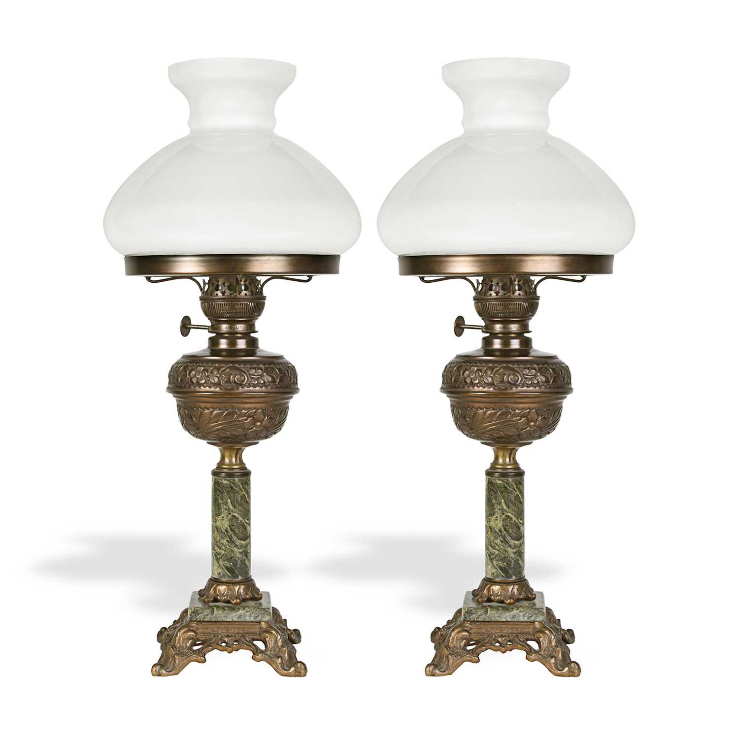 Lot 69 - Pair of Victorian electrified lamps.