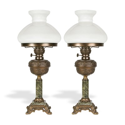 Lot 69 - Pair of Victorian electrified lamps.