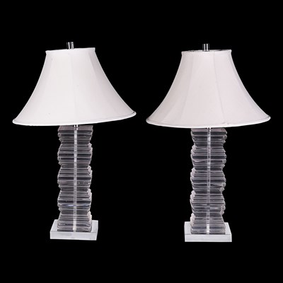 Lot 44 - A 1970s pair of large lucite and chrome table lamps.