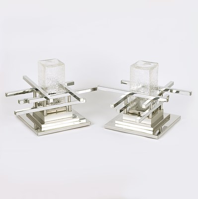 Lot 67 - A 1970s pair of "Metric" table lamps with Murano glass, by Gaetano Sciolari.