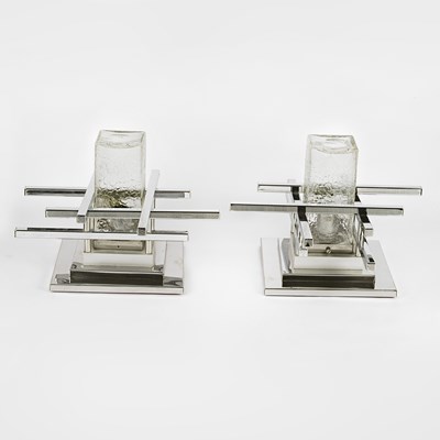 Lot 67 - A 1970s pair of "Metric" table lamps with Murano glass, by Gaetano Sciolari.