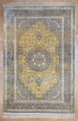 Lot 14 - Signed silk Qum carpet of saffron colors