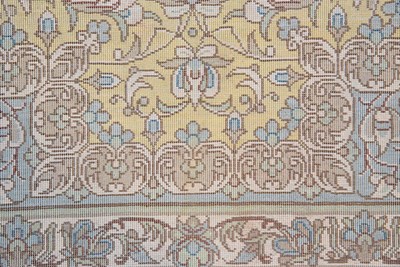 Lot 14 - Signed silk Qum carpet of saffron colors