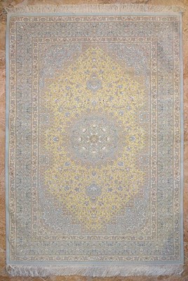 Lot 14 - Signed silk Qum carpet of saffron colors