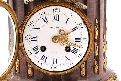 Lot 38 - French gilt and patinated bronze and marble figural mantel clock