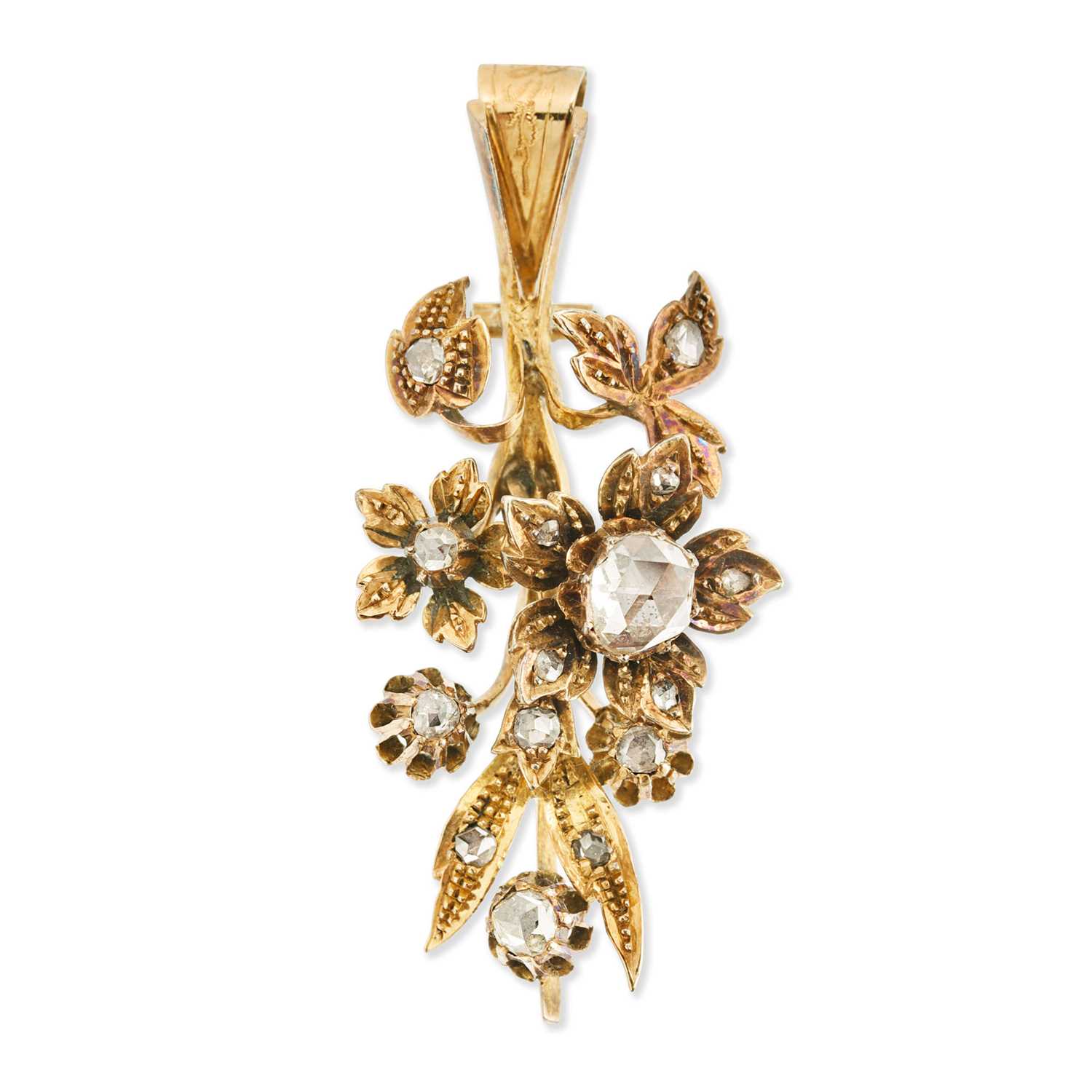 Lot 104 - Late 19th century Victorian 14k gold pendant with a floral design and rose cut diamonds