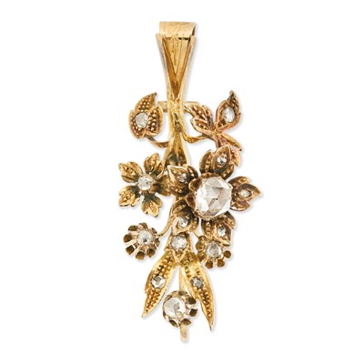 Lot 104 - Late 19th century Victorian 14k gold pendant with a floral design and rose cut diamonds