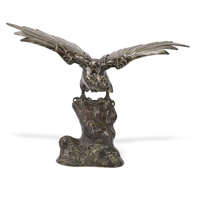 Lot 126 - Bronze eagle on rock sculpture in Meiji period (1868-1912)