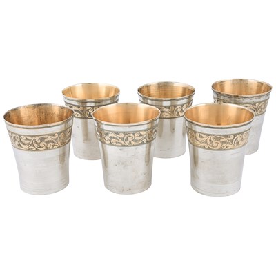 Lot 186 - Six gilded silver drinking cups, marked in tughra of the silversmith