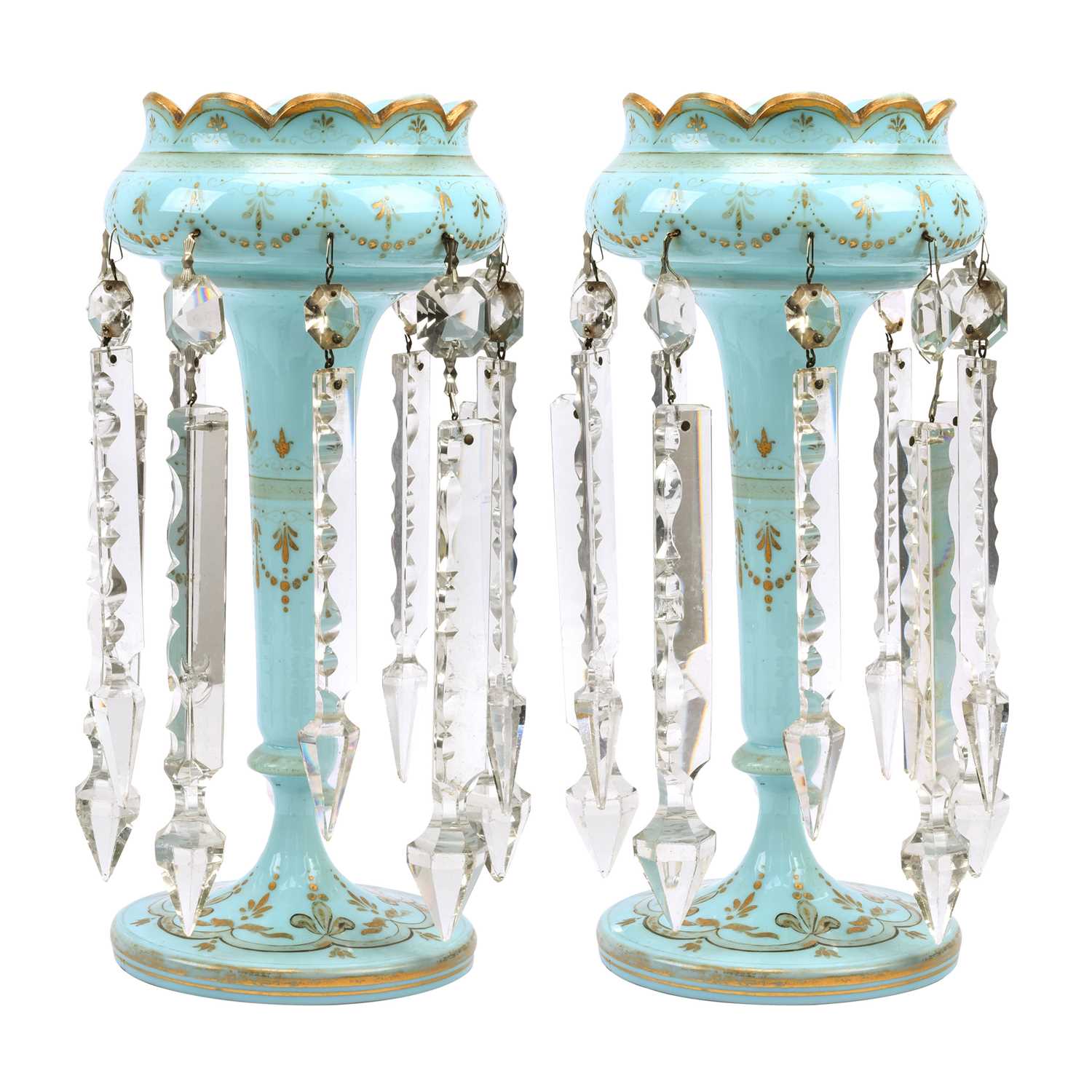 Lot 196 - Victorian turquoise opaline glass table lusters