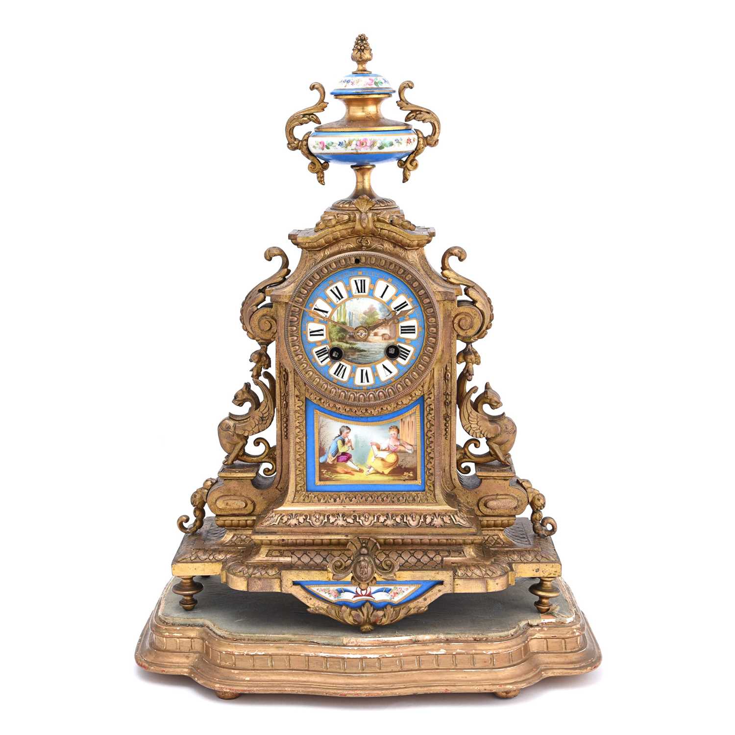 Lot 198 - French bronze and turquoise porcelain mantle clock