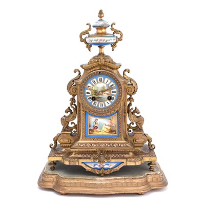 Lot 198 - French bronze and turquoise porcelain mantle clock