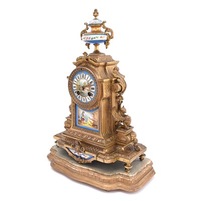 Lot 198 - French bronze and turquoise porcelain mantle clock