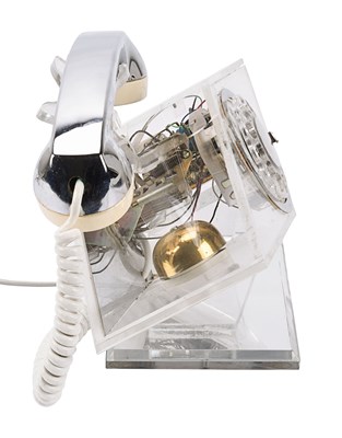 Lot 221 - Transparent 1970s space age lucite and chrome phone of diamond shape