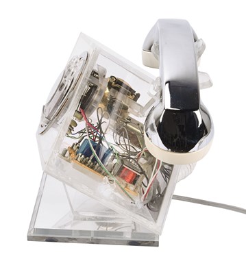 Lot 221 - Transparent 1970s space age lucite and chrome phone of diamond shape