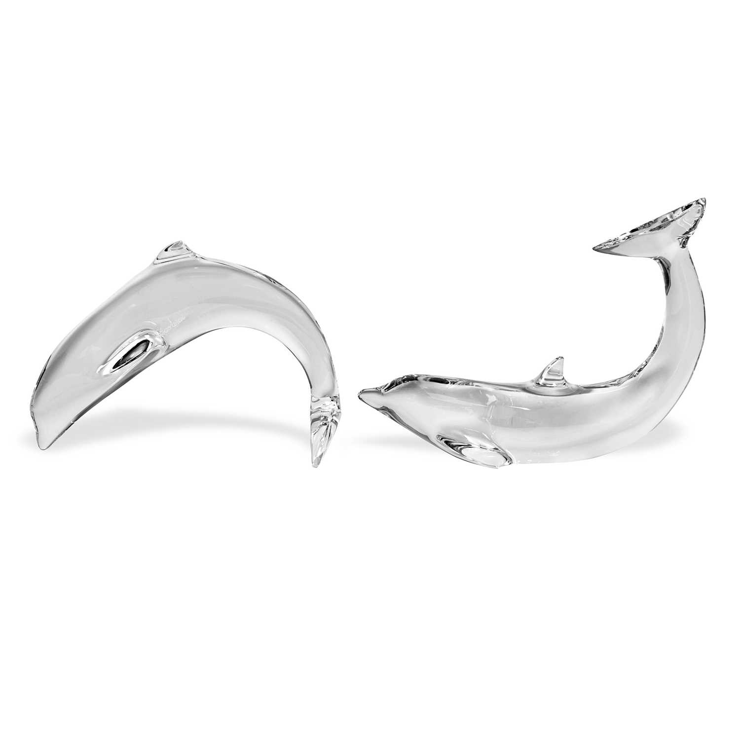 Lot 260 - Late 20th century pair of crystal glass representing dolphins