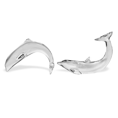 Lot 260 - Late 20th century pair of crystal glass representing dolphins