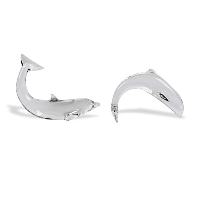 Lot 260 - Late 20th century pair of crystal glass representing dolphins