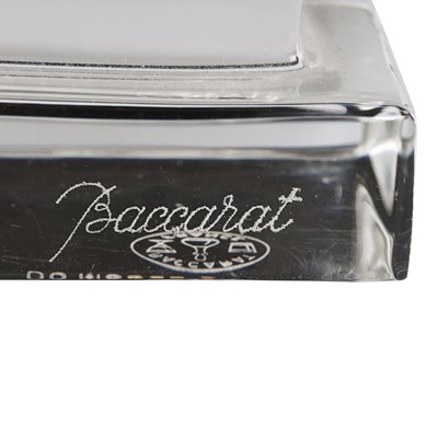 Lot 270 - Silver plated desk clock on crystal glass. Baccarat